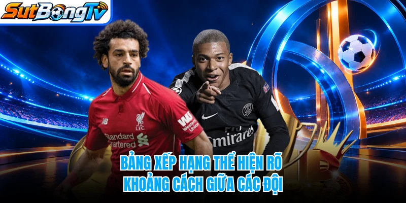 Bảng xếp hạng thể hiện rõ khoảng cách giữa các đội